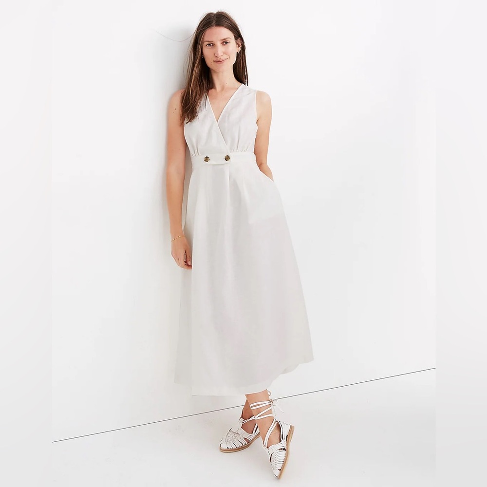 Madewell Womens Wrap Midi Dress in White Linen Blend size 10